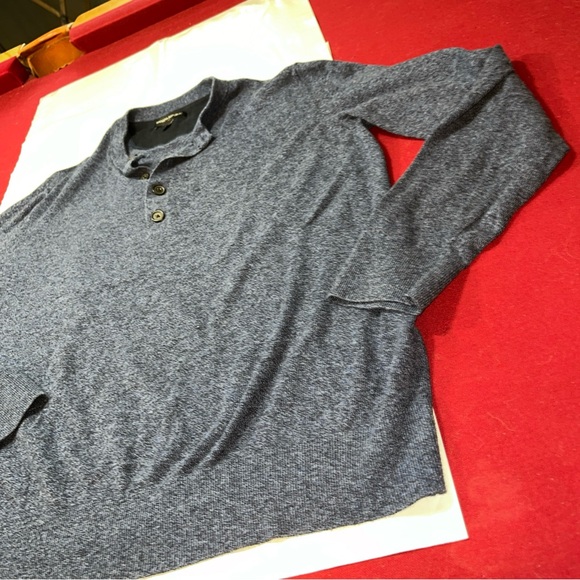 Banana Republic BLUE Black Sweater Henley BUTTON Neck Cotton Viscose Nylon Men L - Picture 5 of 12
